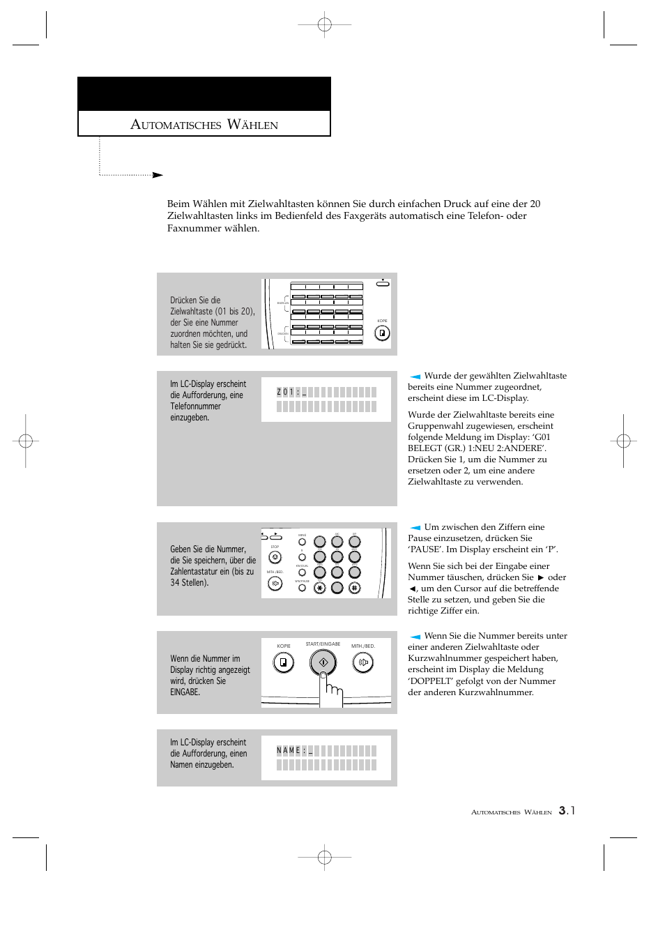 Wählen mit zielwahltasten, Nummern für zielwahl speichern, Utomatisches | Hlen | Samsung SF4200 Benutzerhandbuch | Seite 50 / 133