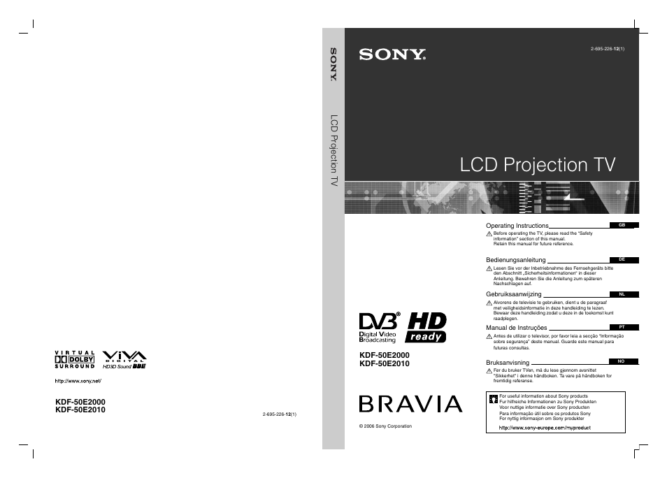 Sony GRAND WEGA KDF-50E2000 Benutzerhandbuch | Seiten: 200