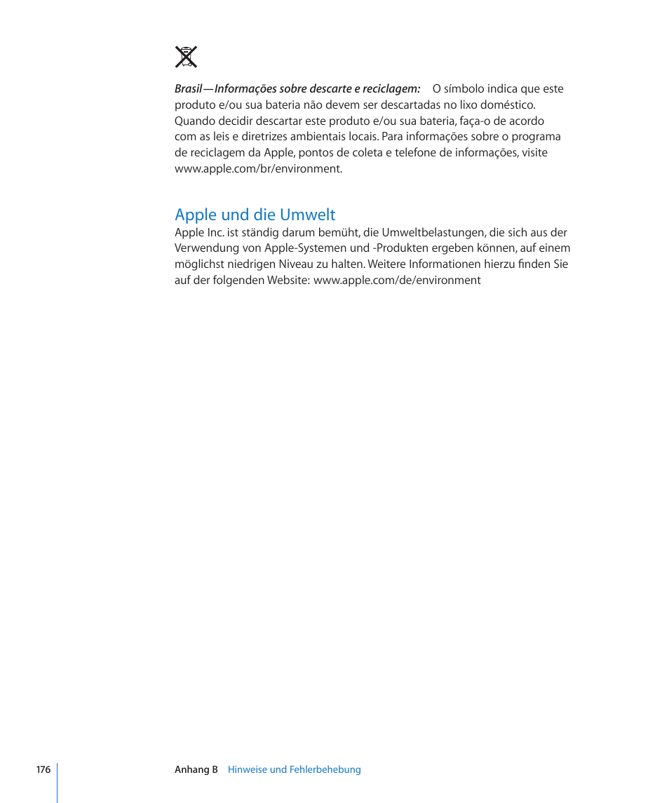Apple und die umwelt, 176 apple und die umwelt | Apple iPad (Fur iOS 3.2 Software) Benutzerhandbuch | Seite 176 / 178