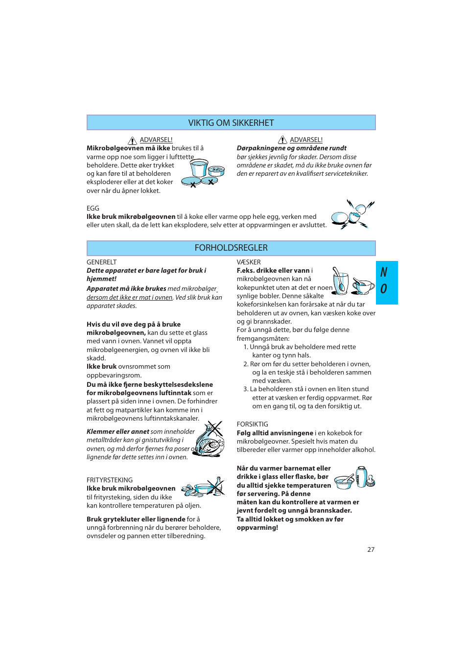 Viktig om sikkerhet, Forholdsregler | Whirlpool AMW405IX Benutzerhandbuch | Seite 27 / 60