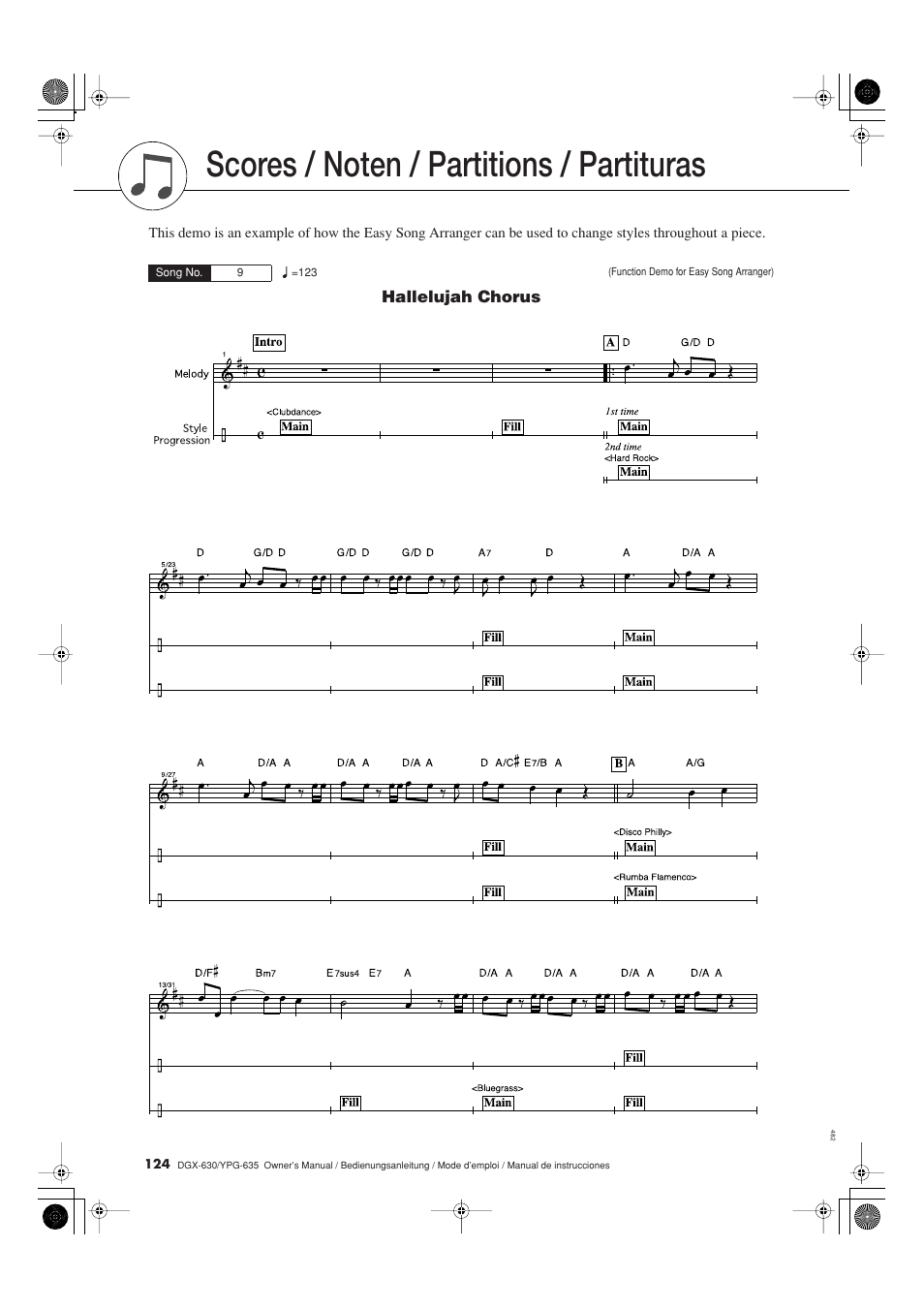 Noten, Note, Hallelujah chorus | Yamaha DGX-630 Benutzerhandbuch | Seite 124 / 160