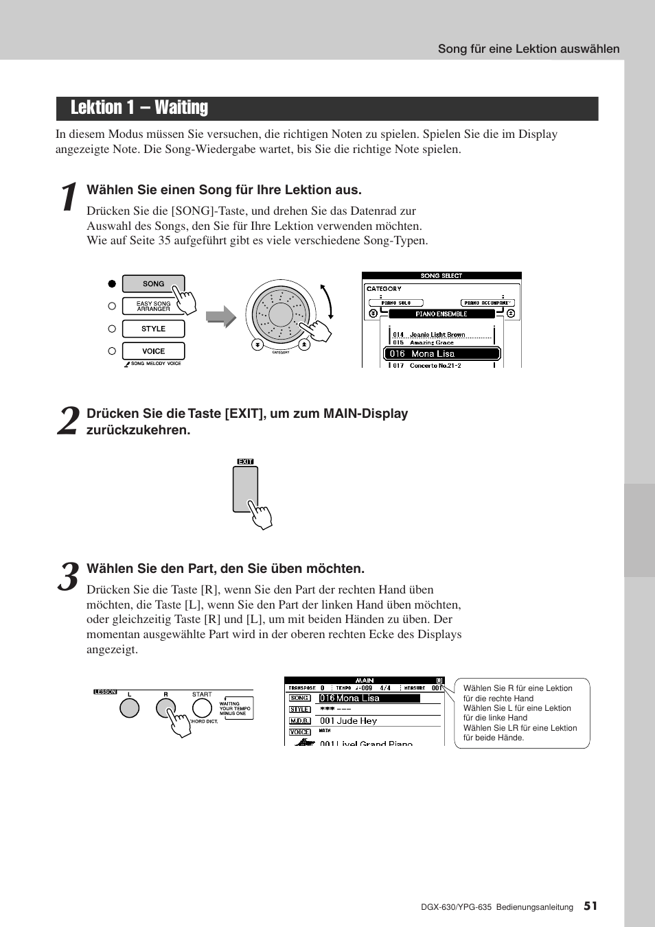 Lektion 1 - waiting, Lektion 1 – waiting, Seite 51 | Yamaha DGX-630 Benutzerhandbuch | Seite 51 / 160
