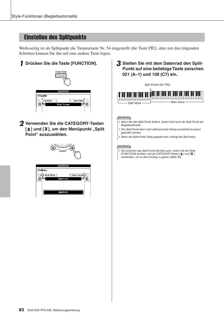 Einstellen des splitpunkts | Yamaha DGX-630 Benutzerhandbuch | Seite 82 / 160