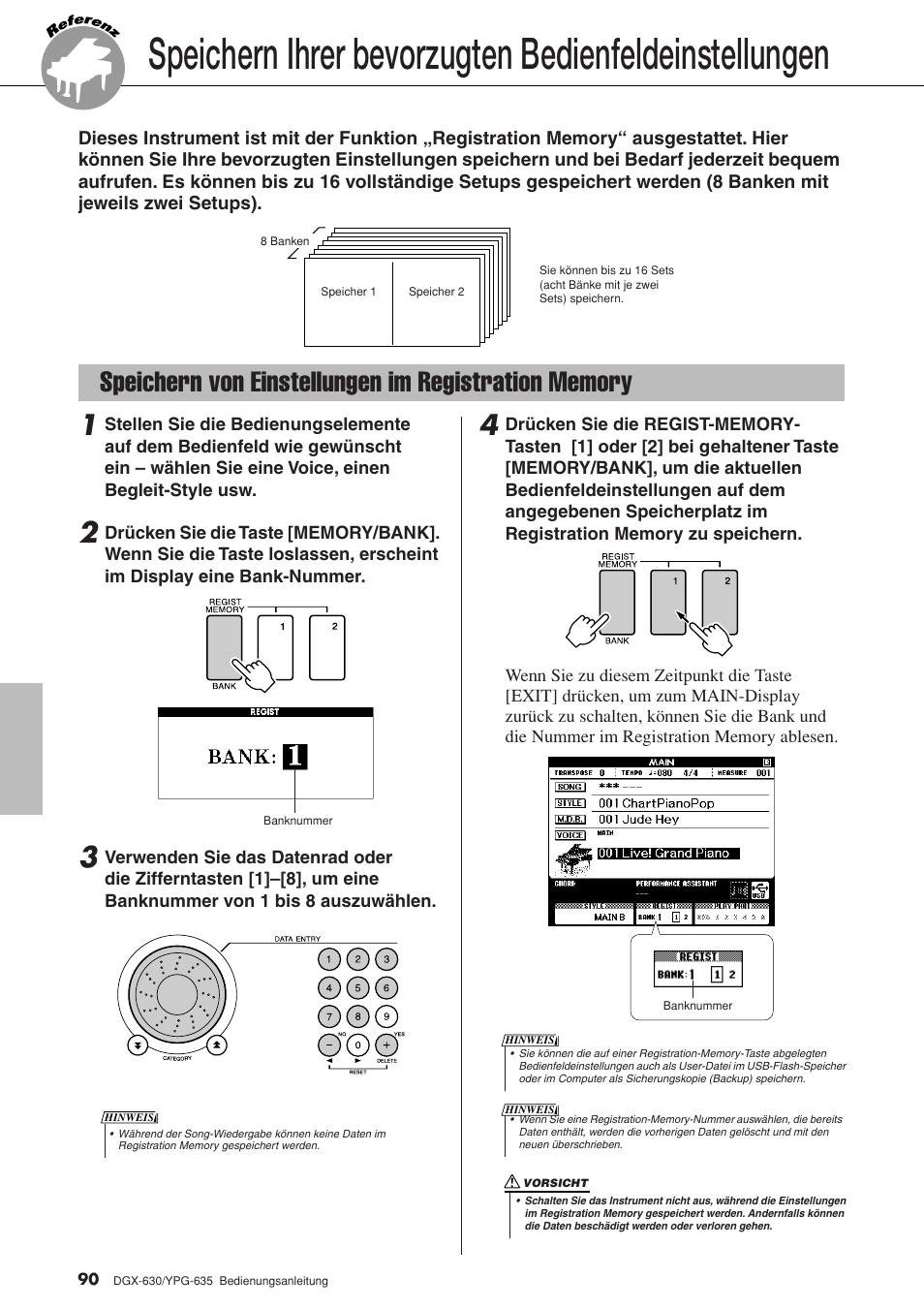 Speichern von einstellungen im registration memory, Seite 90 | Yamaha DGX-630 Benutzerhandbuch | Seite 90 / 160
