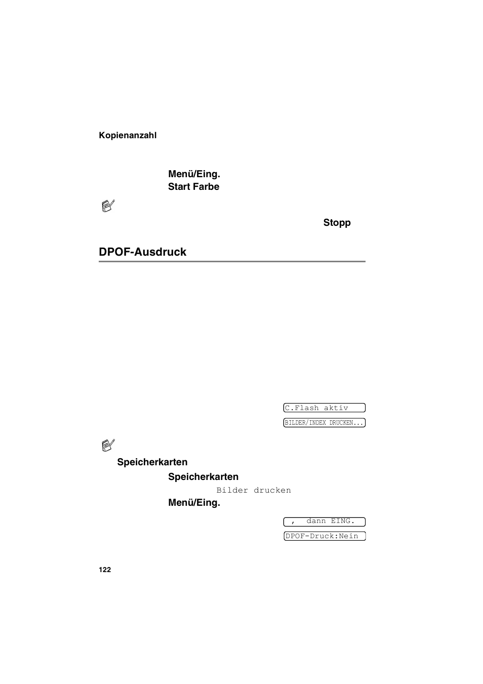 Dpof-ausdruck, Dpof-ausdruck auf seite 122 | Brother MFC-3340CN Benutzerhandbuch | Seite 140 / 222