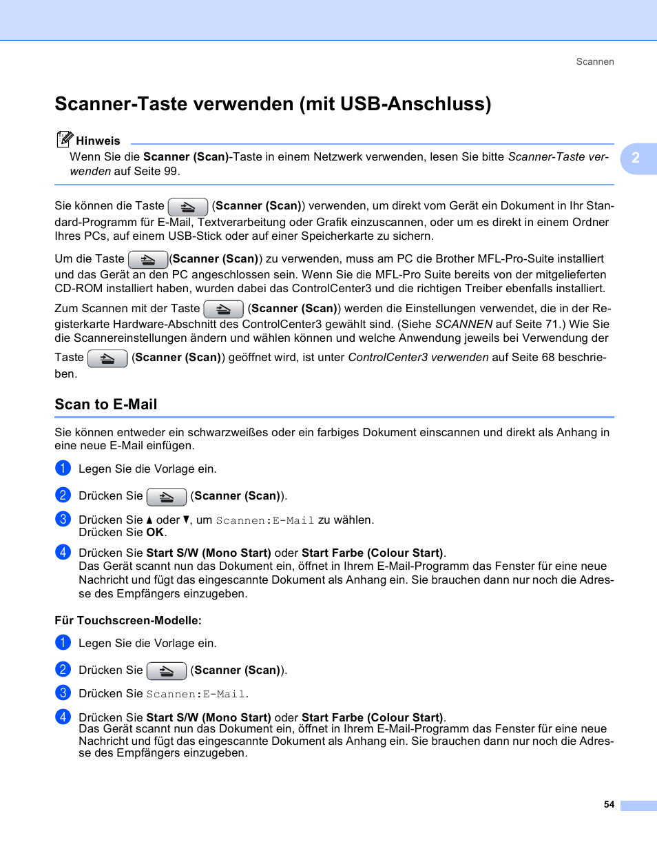 Scanner-taste verwenden (mit usb-anschluss), Scan to e-mail | Brother MFC-6490CW Benutzerhandbuch | Seite 63 / 251