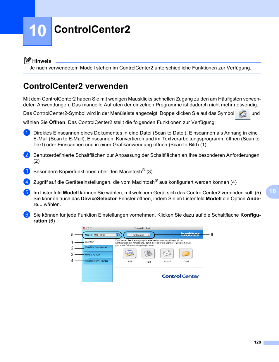 Controlcenter2, Controlcenter2 verwenden | Brother MFC-5860CN Benutzerhandbuch | Seite 134 / 162