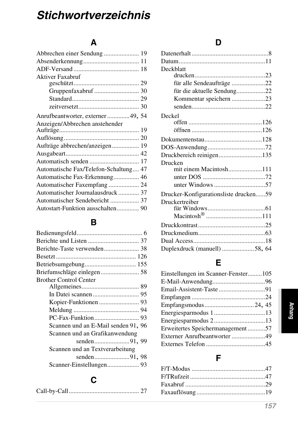 Stichwortverzeichnis | Brother MFC-9070 Benutzerhandbuch | Seite 166 / 172