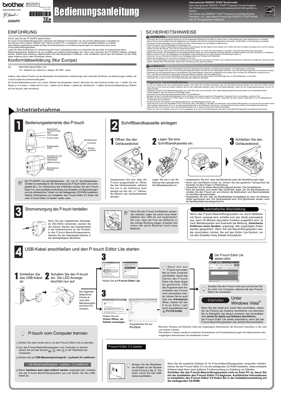 Brother PT-2430PC Benutzerhandbuch | Seiten: 2