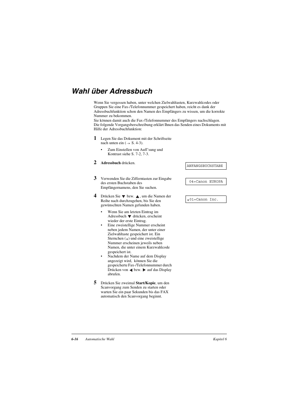 Wahl über adressbuch, Wahl über adressbuch 16 | Canon FAX-L220 Benutzerhandbuch | Seite 72 / 202
