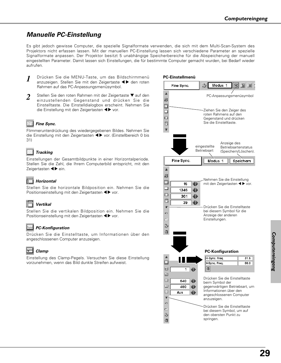 Manuelle pc-einstellung | Canon LV-X4 Benutzerhandbuch | Seite 29 / 64