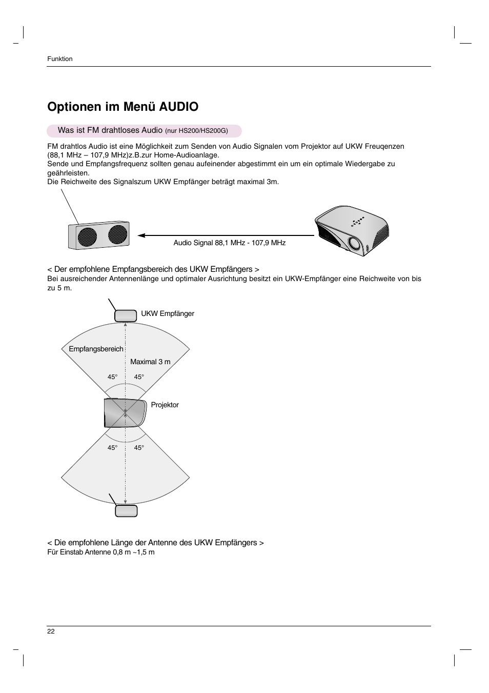 Optionen im menü audio, Was ist fm drahtloses audio (nur hs200/hs200g) | LG HS200 Benutzerhandbuch | Seite 22 / 42