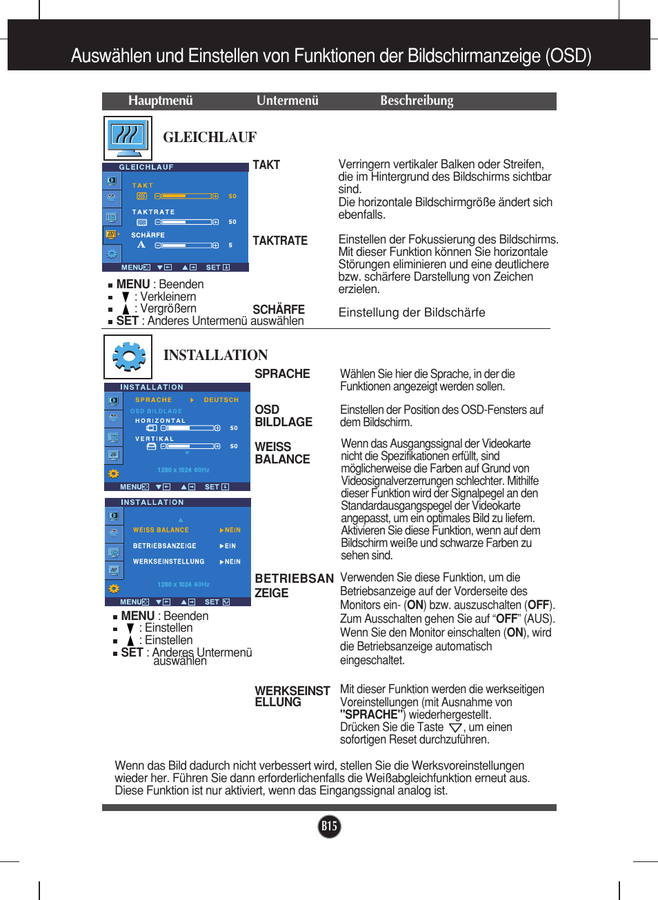 Gleichlauf, Installation | LG L1919S-BF Benutzerhandbuch | Seite 16 / 26