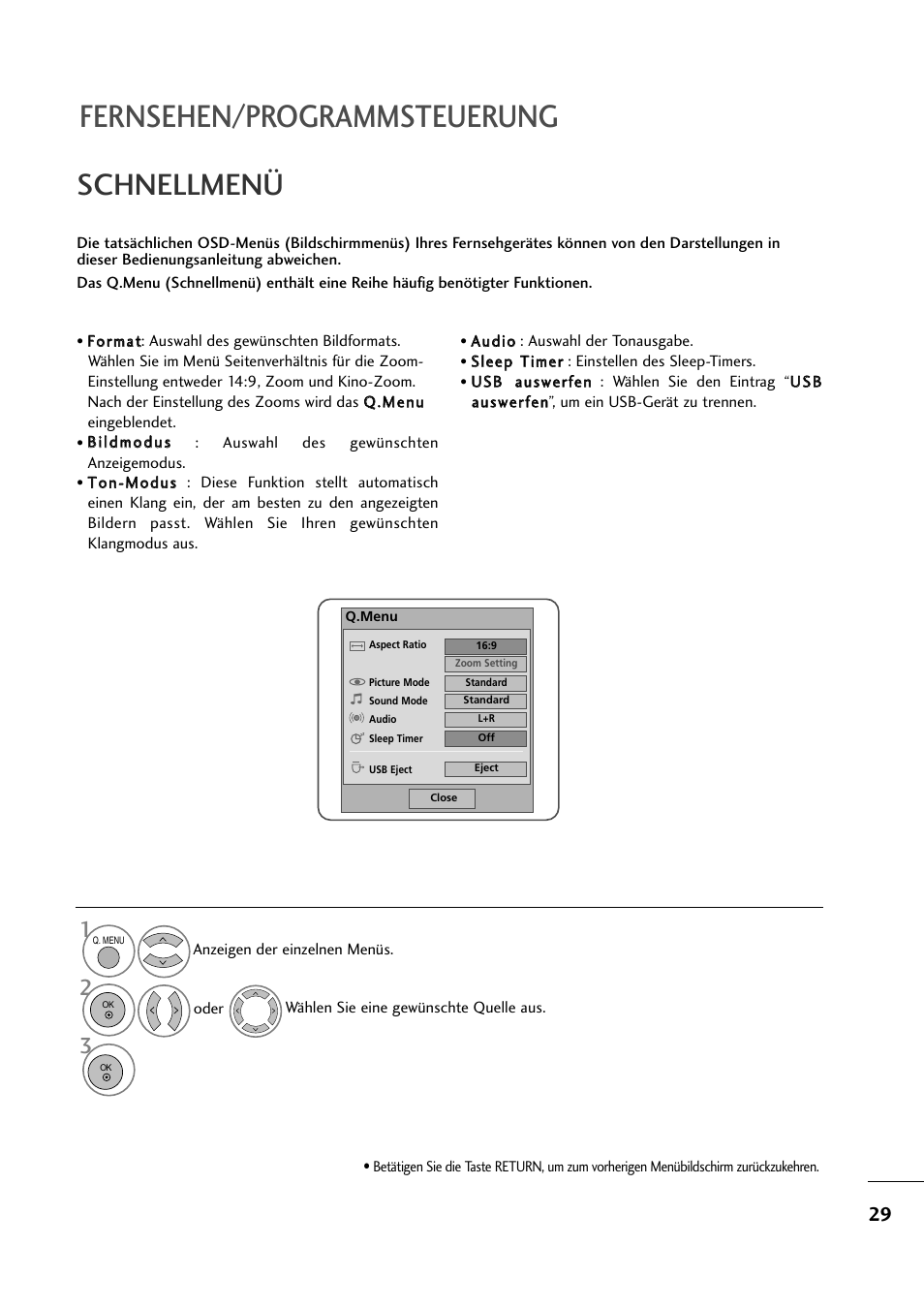Schnellmenü, Fernsehen/programmsteuerung | LG M2794DP-PZ Benutzerhandbuch | Seite 30 / 111