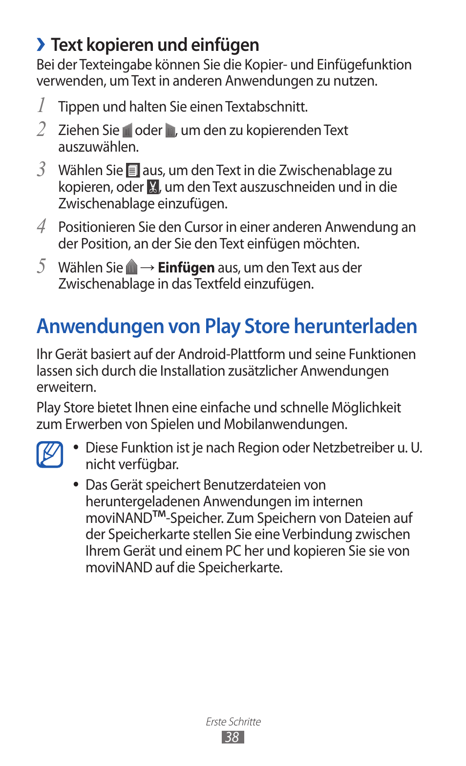 Anwendungen von play store herunterladen, Text kopieren und einfügen | Samsung GT-I9100P Benutzerhandbuch | Seite 38 / 170