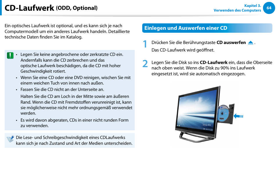 Cd-laufwerk (odd, optional), Cd-laufwerk | Samsung DP700A7D Benutzerhandbuch | Seite 65 / 140