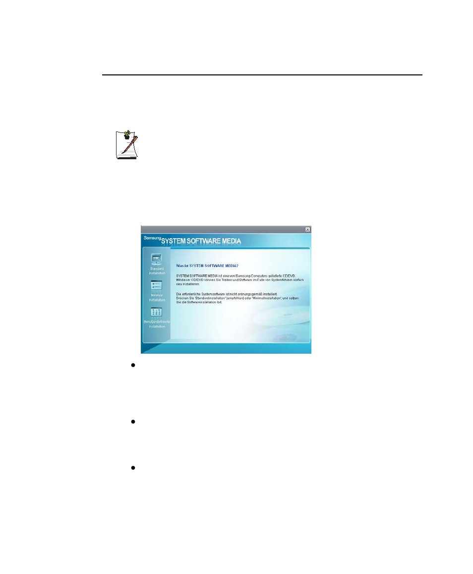 Erneutes installieren von software, Starten des mediums system software media | Samsung NP-P60 Benutzerhandbuch | Seite 175 / 196