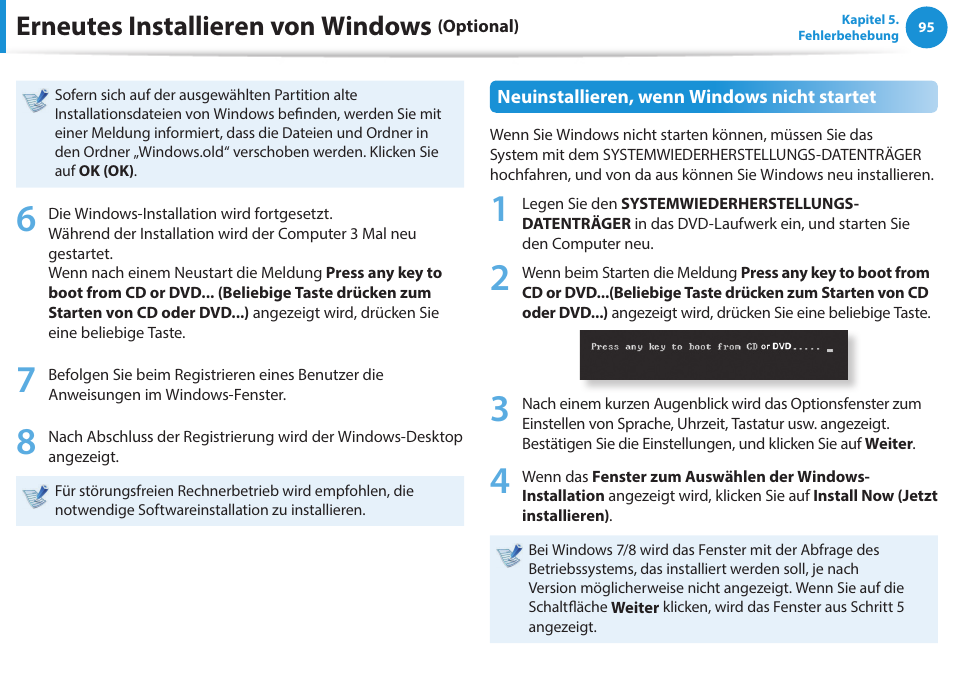 Erneutes installieren von windows | Samsung NP470R5E Benutzerhandbuch | Seite 96 / 128