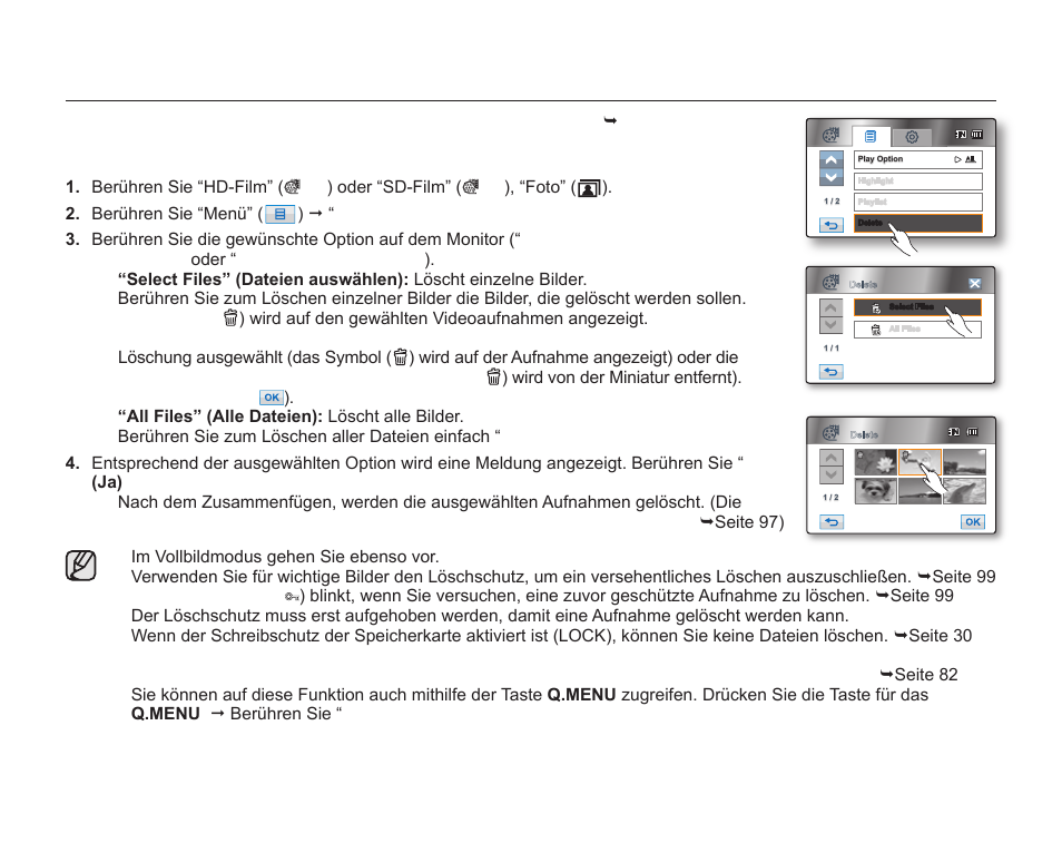 Dateien löschen | Samsung HMX-H104BP Benutzerhandbuch | Seite 110 / 143