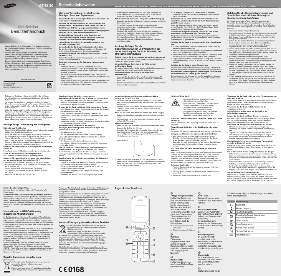 Samsung GT-E1190 Benutzerhandbuch | Seiten: 2
