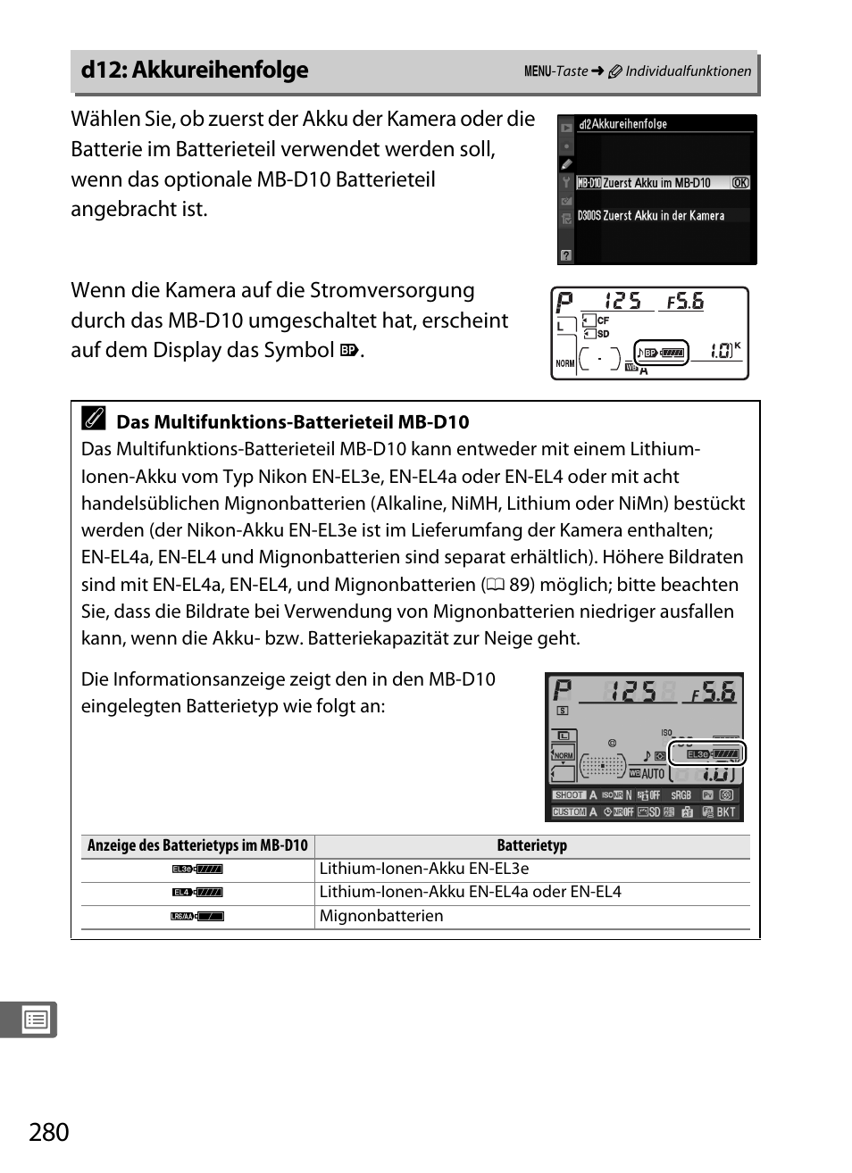 D12: akkureihenfolge | Nikon D300s Benutzerhandbuch | Seite 306 / 432