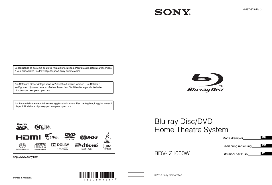 Sony BDV-IZ1000W Benutzerhandbuch | Seiten: 279