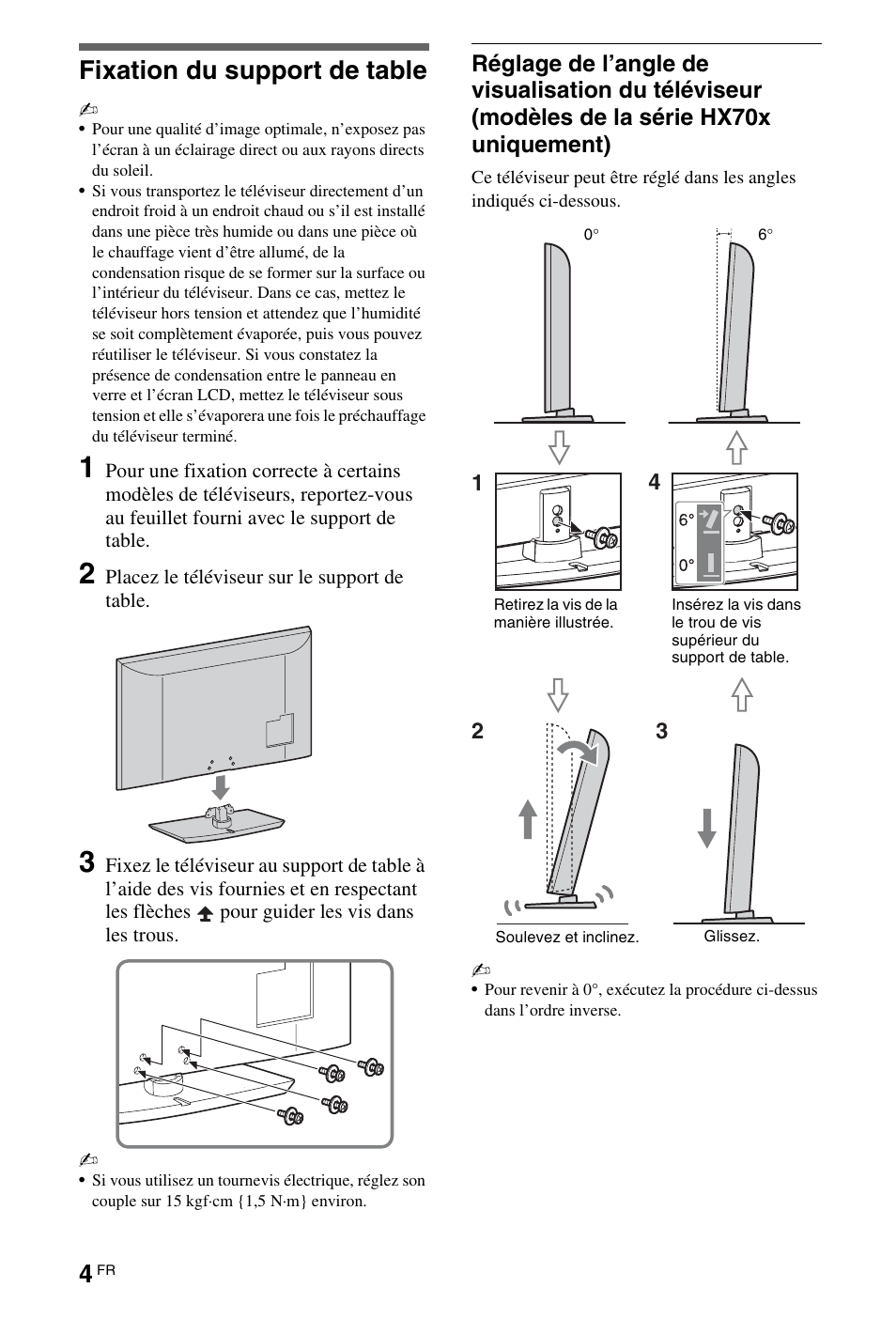 Installation, Fixation du support de table | Sony KDL-37EX503 Benutzerhandbuch | Seite 4 / 332