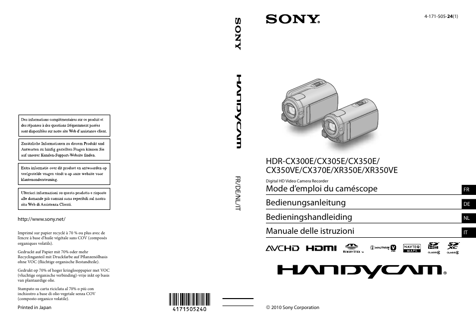 Sony HDR-CX305E Benutzerhandbuch | Seiten: 303