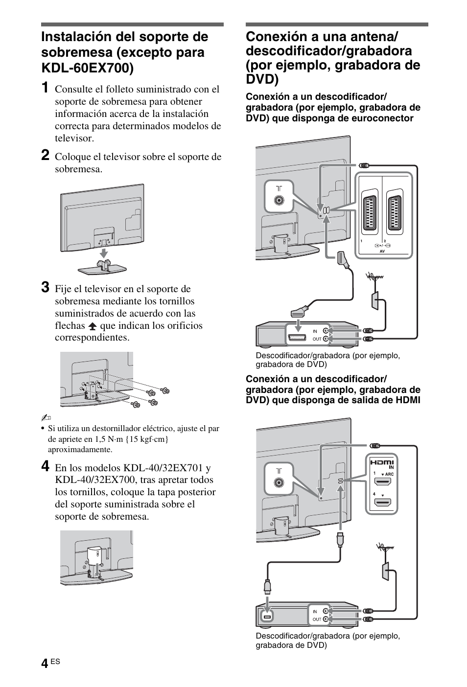 Instalación | Sony KDL-32EX700 Benutzerhandbuch | Seite 20 / 98