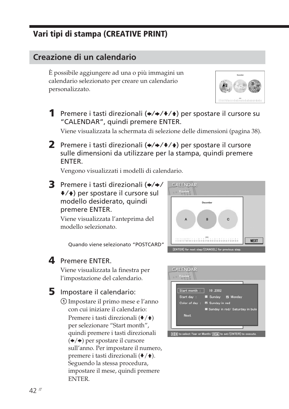Creazione di un calendario | Sony DPP-EX5 Benutzerhandbuch | Seite 294 / 340