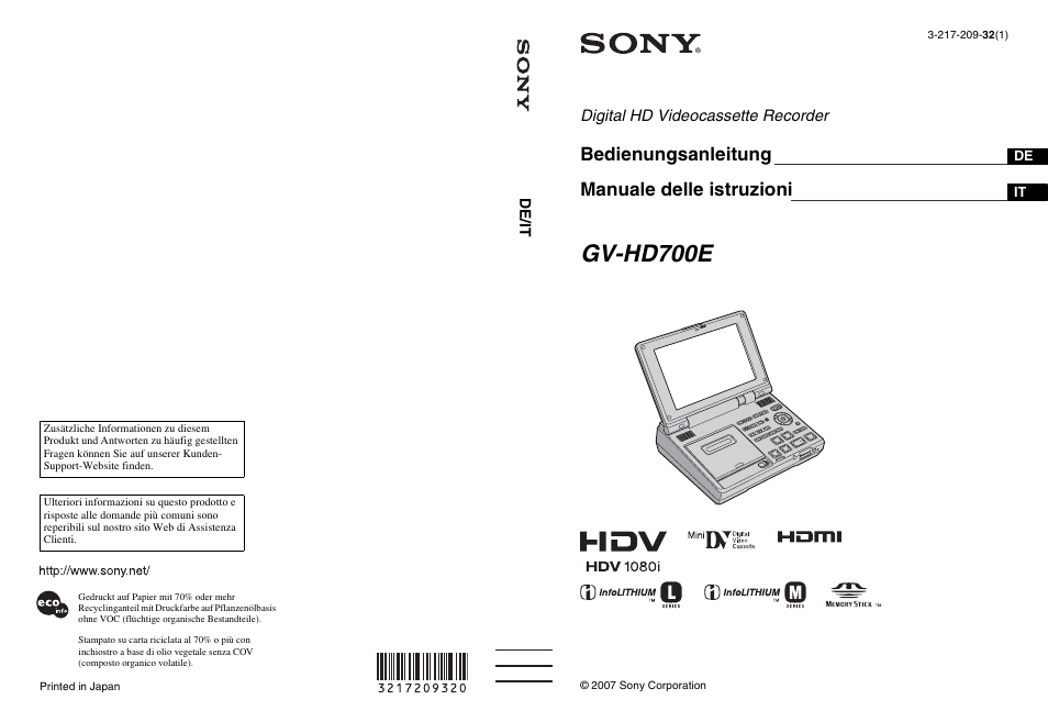 Sony GV-HD700E Benutzerhandbuch | Seiten: 191