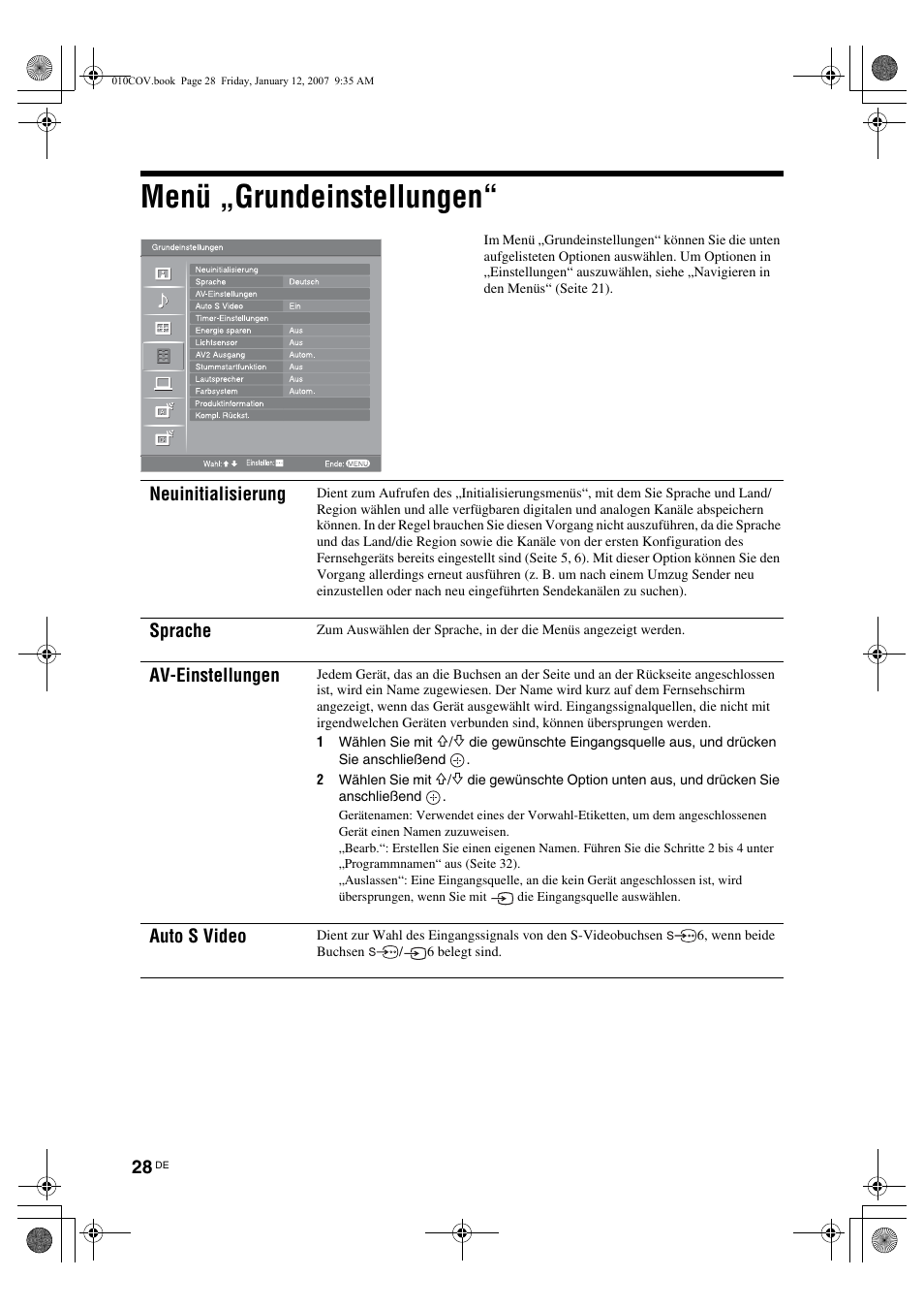 Menü „grundeinstellungen | Sony KDL-46V2500 Benutzerhandbuch | Seite 68 / 208