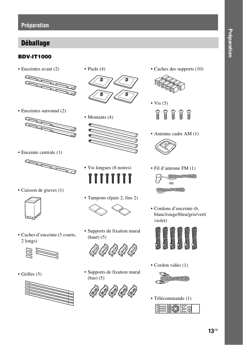 Préparation, Déballage | Sony BDV-IS1000 Benutzerhandbuch | Seite 13 / 323