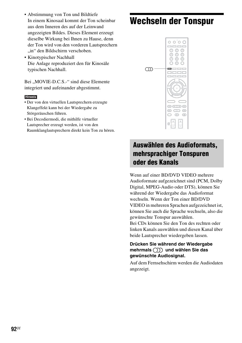 Wechseln der tonspur | Sony BDV-IS1000 Benutzerhandbuch | Seite 252 / 323