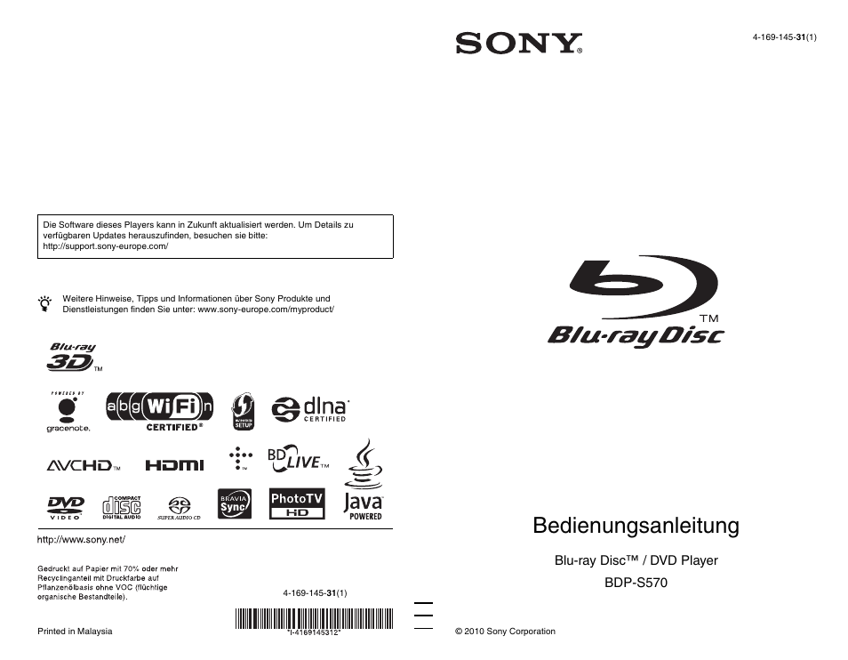 Sony BDP-S570 Benutzerhandbuch | Seiten: 47