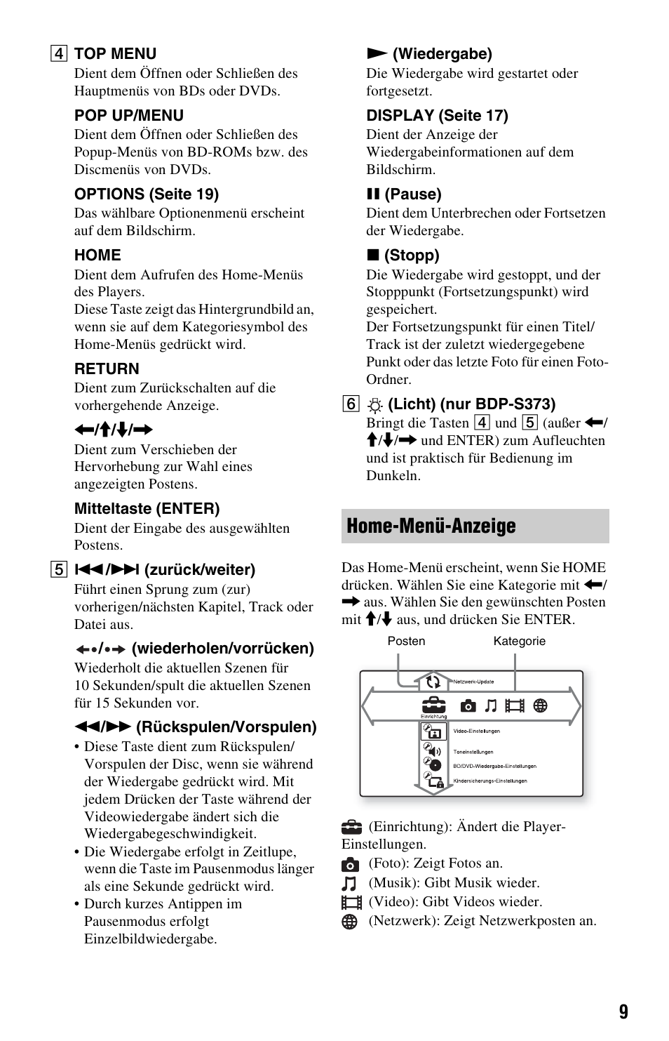 Home-menü-anzeige | Sony BDP-S370 Benutzerhandbuch | Seite 9 / 39