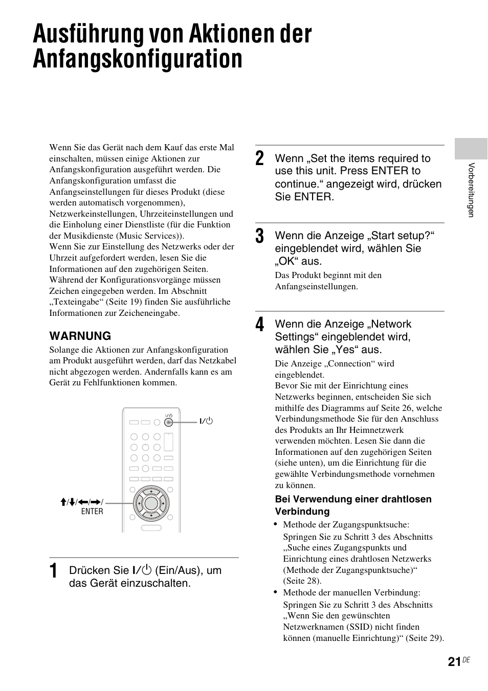 Ausführung von aktionen der anfangskonfiguration | Sony NAS-SV20DI Benutzerhandbuch | Seite 21 / 114