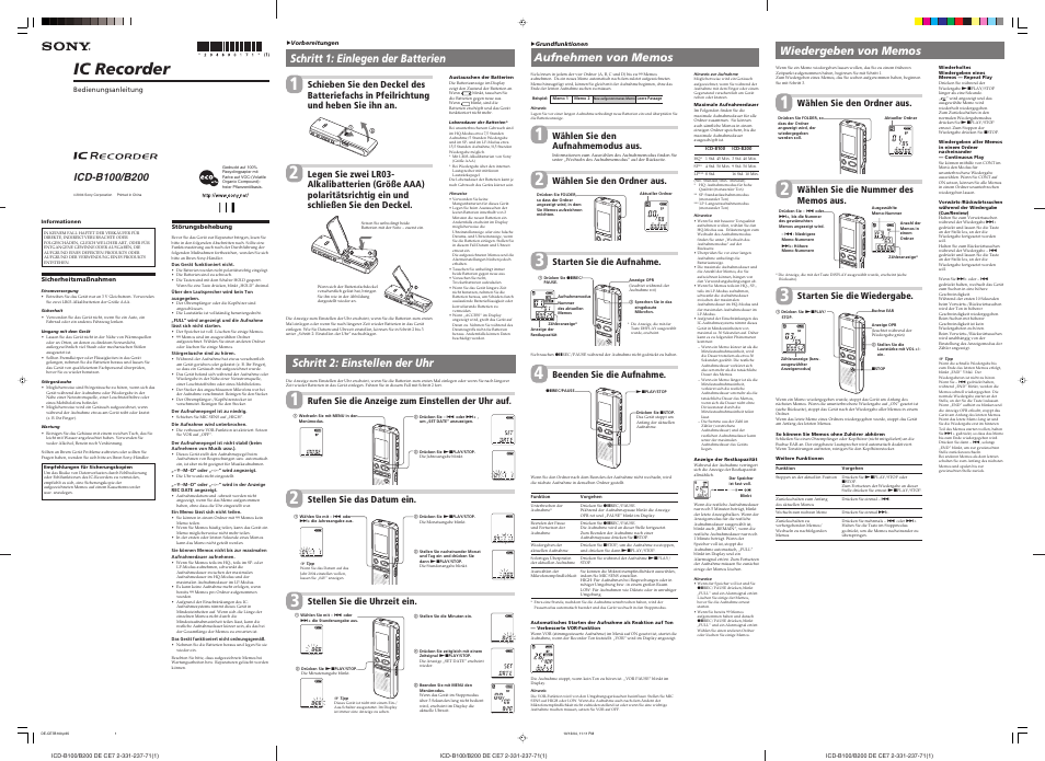Sony ICD-B200 Benutzerhandbuch | Seiten: 2