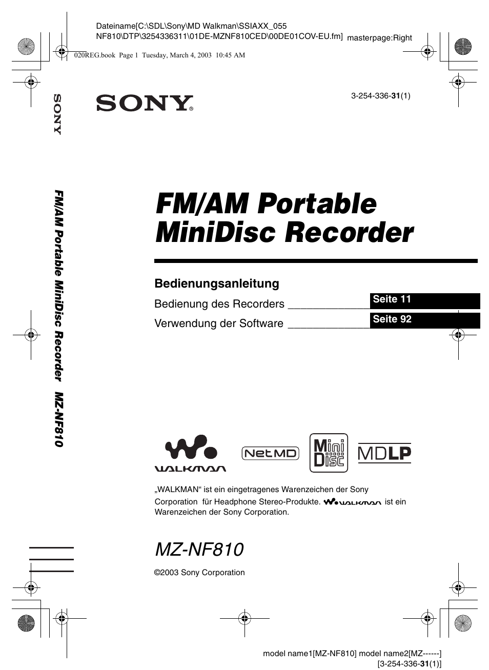 Sony MZ-NF810 Benutzerhandbuch | Seiten: 128