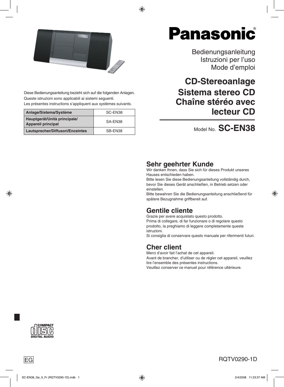 Panasonic SCEN38 Benutzerhandbuch | Seiten: 36