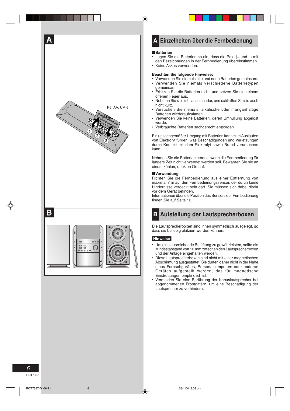 Aeinzelheiten über die fernbedienung, Baufstellung der lautsprecherboxen | Panasonic SCPM19 Benutzerhandbuch | Seite 6 / 56