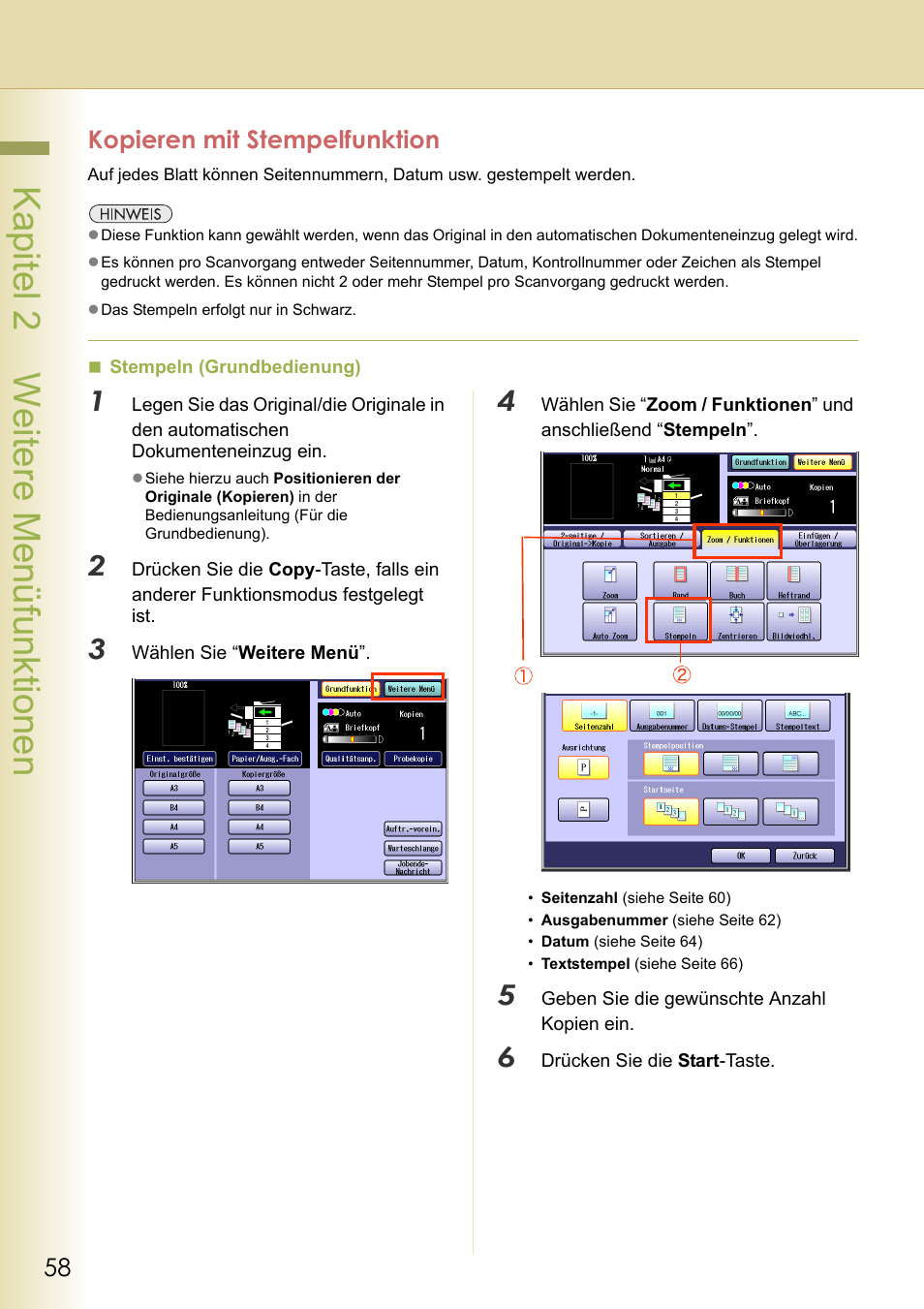 Kopieren mit stempelfunktion, Kapitel 2 weitere menüfunktionen | Panasonic DPC322 Benutzerhandbuch | Seite 58 / 100