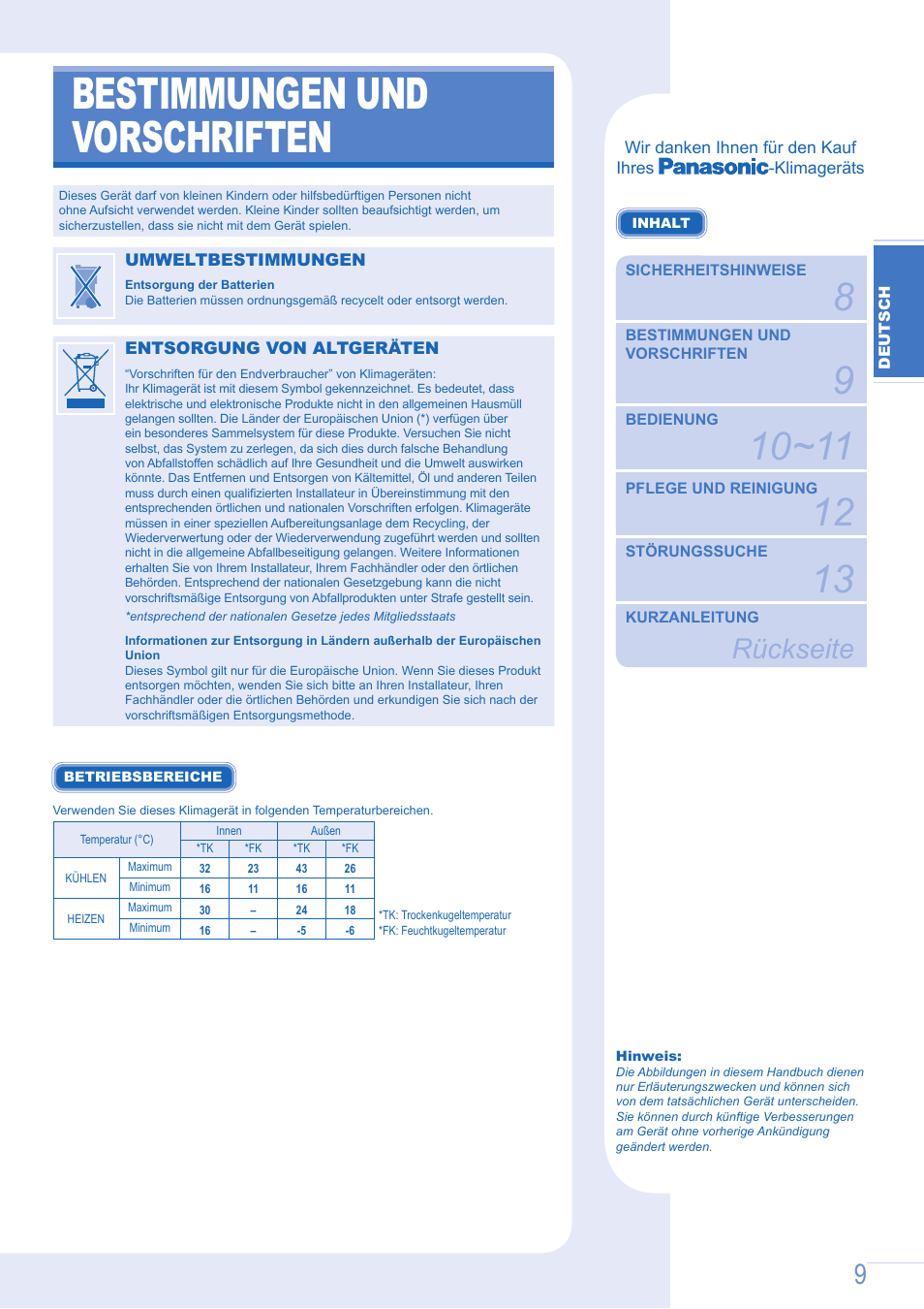 Bestimmungen und vorschriften, Rückseite | Panasonic CSE9GKEW5 Benutzerhandbuch | Seite 3 / 8
