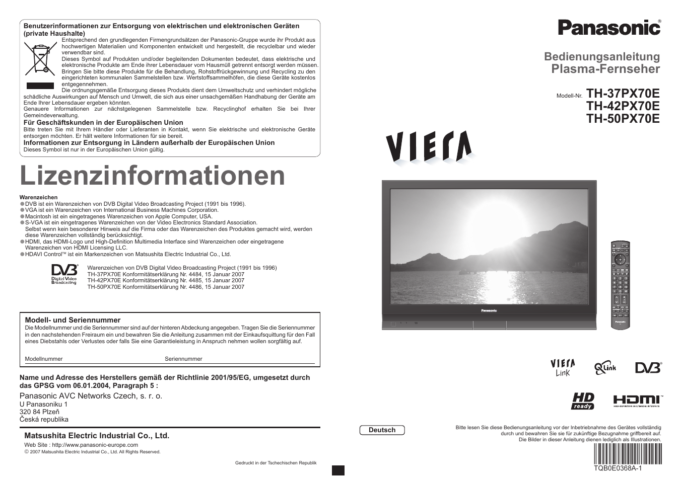 Panasonic TH50PX70E Benutzerhandbuch | Seiten: 22