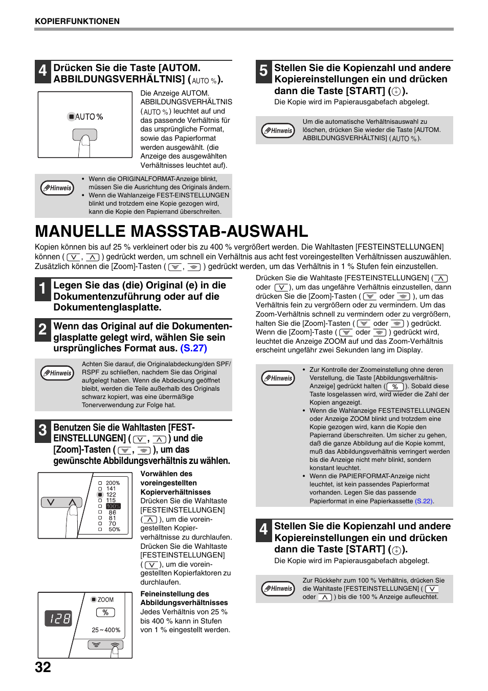 Manuelle massstab-auswahl, S.32), Manuelle massstab-auswahl" (s.32) | Sharp AR-5618 Benutzerhandbuch | Seite 34 / 108