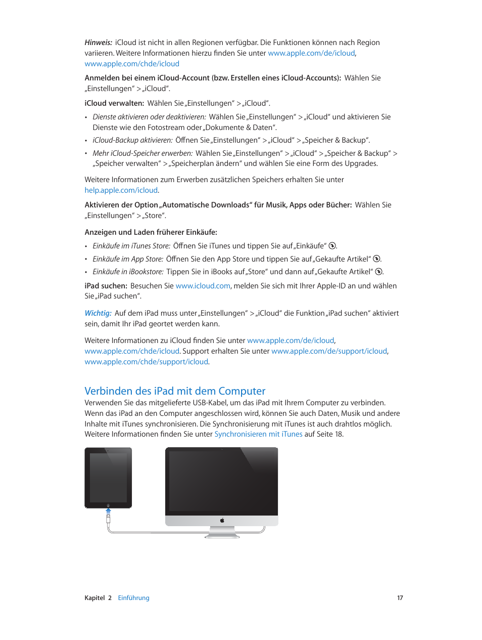 Verbinden des ipad mit dem computer, 17 verbinden des ipad mit dem computer | Apple iPad iOS 5.1 Benutzerhandbuch | Seite 17 / 158