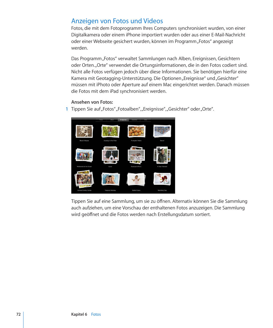 Anzeigen von fotos und videos, 72 anzeigen von fotos und videos | Apple iPad iOS 4.2 Benutzerhandbuch | Seite 72 / 210