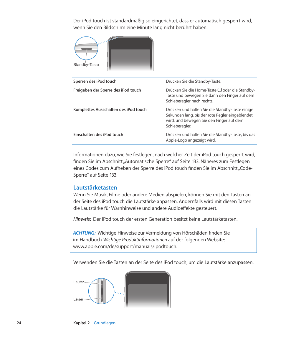 Lautstärketasten | Apple iPod touch iOS 3.0 Benutzerhandbuch | Seite 24 / 172