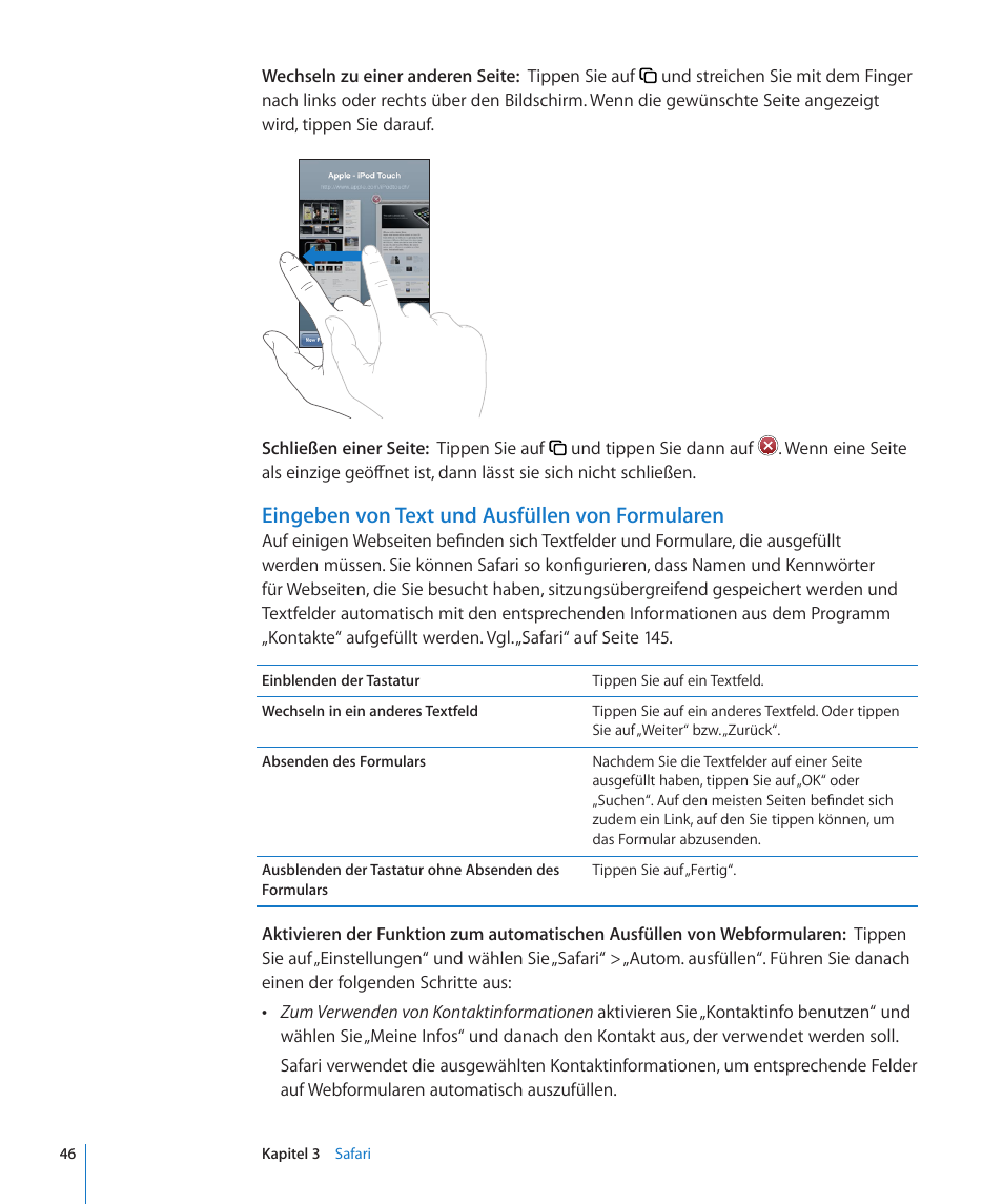 Eingeben von text und ausfüllen von formularen | Apple iPod touch iOS 3.0 Benutzerhandbuch | Seite 46 / 172