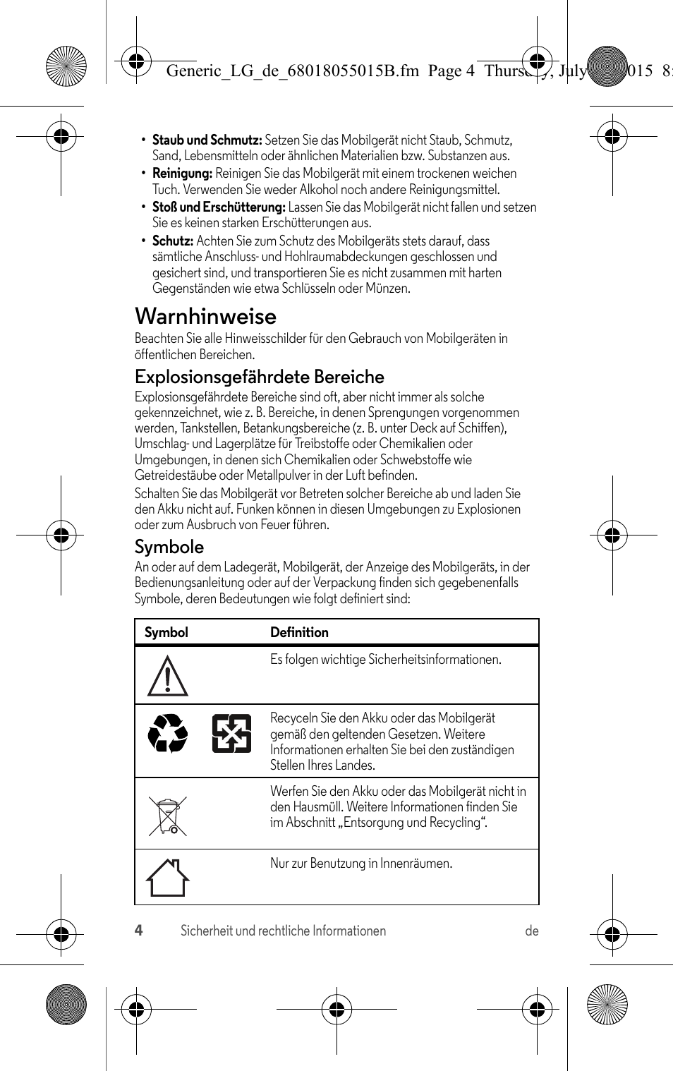 Warnhinweise, Explosionsgefährdete bereiche, Symbole | Motorola Moto X Play Benutzerhandbuch | Seite 6 / 24